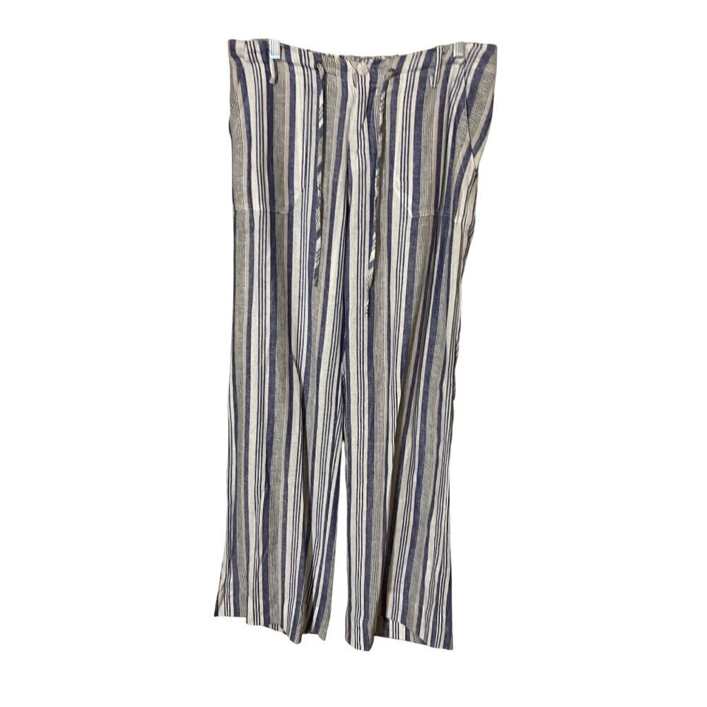 Just Living‎ Womens Striped Linen Blend Pants M Pull On  Beachy Boho Lagom